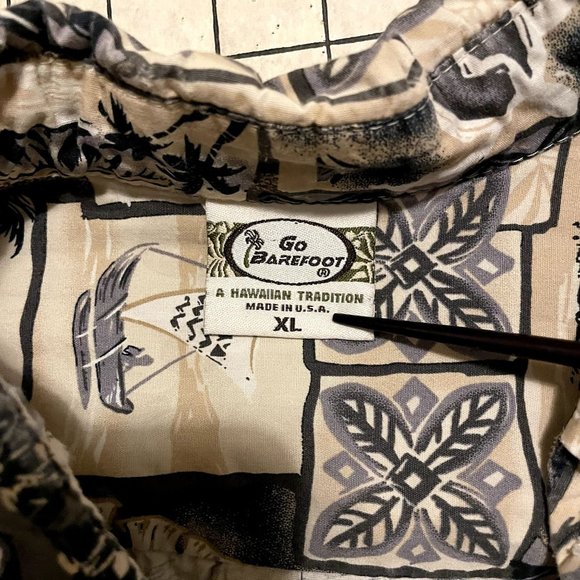 Barefoot in Paradise Blue and Tan Tapa Print 100% Cotton Men's Hawaiian Shirt XL - Picture 3 of 5